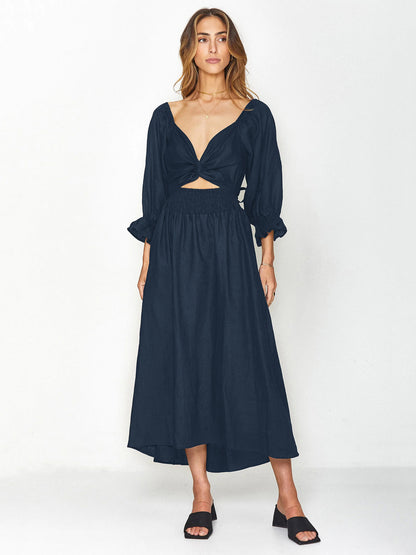 Summer High Waist Long Sleeves Double Sides Midi Dresses