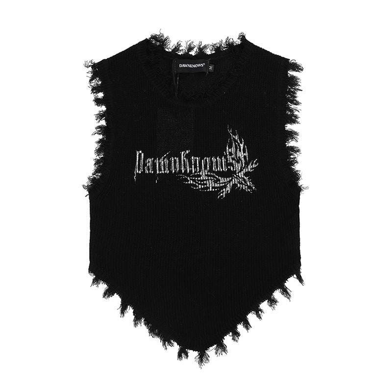 Vintage street Style Irregular Knitted Sleeveless T Shirts