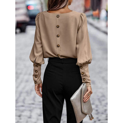 Casual Summer Back Button Long Sleeves Blouses Shirts