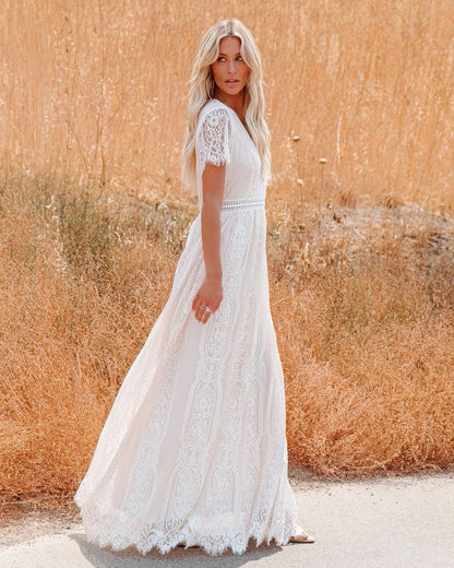 Fashion V Neck Lace Bridal Dresses