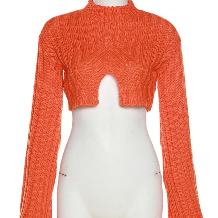 Sexy Irregular Midriff Baring Short Knitted Tops