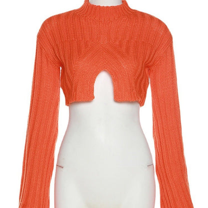 Sexy Irregular Midriff Baring Short Knitted Tops
