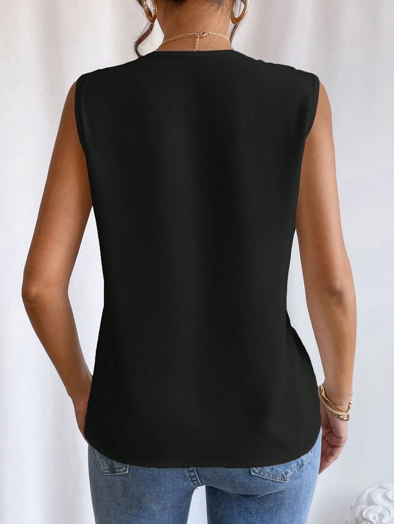 Summer  Multi-level V-neck Solid Color Women's  Vest Top