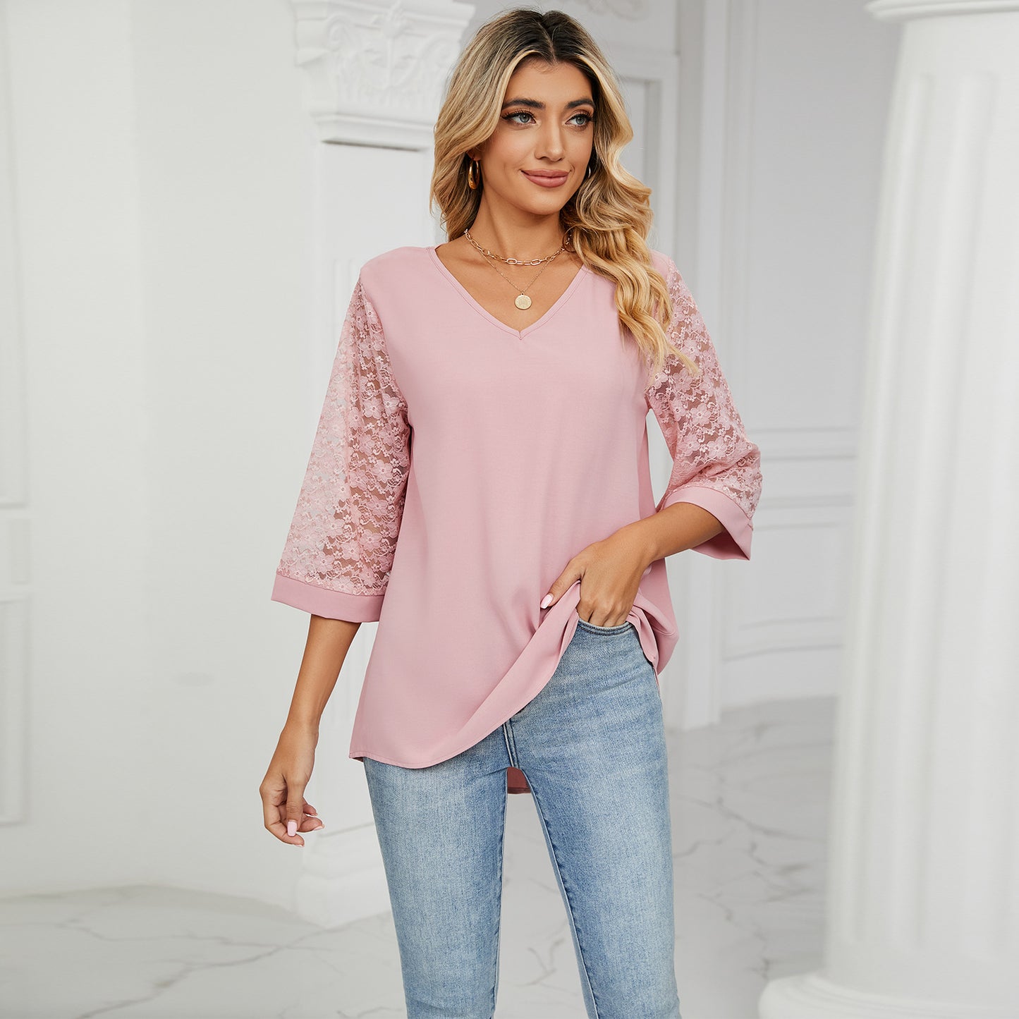 Fashion Summer Chiffon 3/4 Sleeves Women Blouses