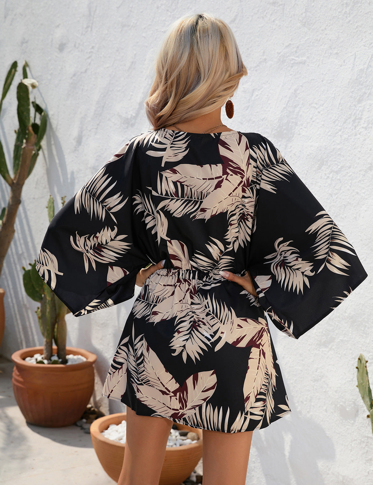 Casual Summer Leaf Print Half Sleeves Mini Dresses