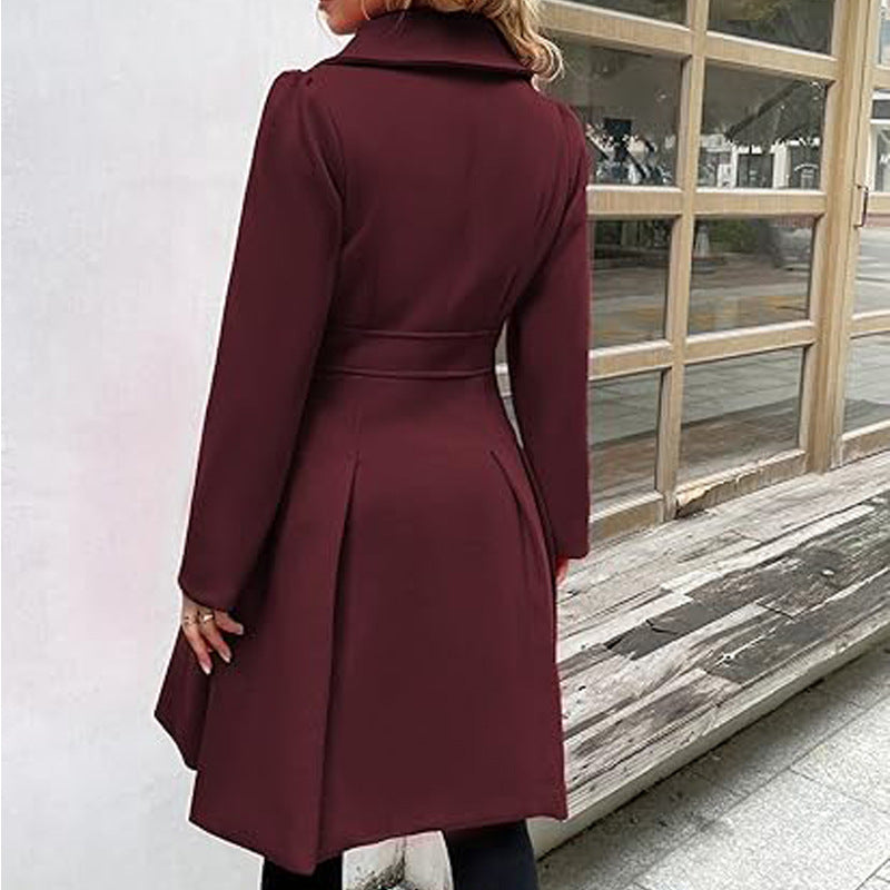 Fashion Women's Trench Coat Lapel Double-breasted Pocket A-shaped Pea Coat