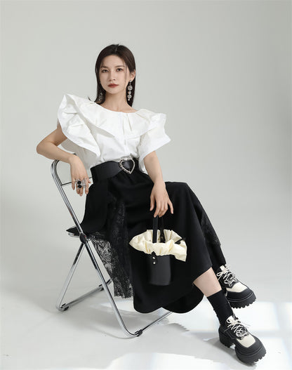 Designed Ruffled Short Sleeves Shirts