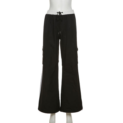 Fashion Black High Waist Black Ankle Tied Pants