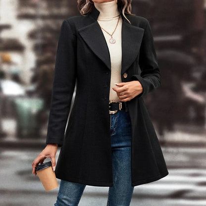 Women's Autumn and Winter Lapel Slim Woolen Solid Color Coat