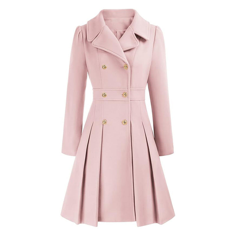 Fashion Women's Trench Coat Lapel Double-breasted Pocket A-shaped Pea Coat