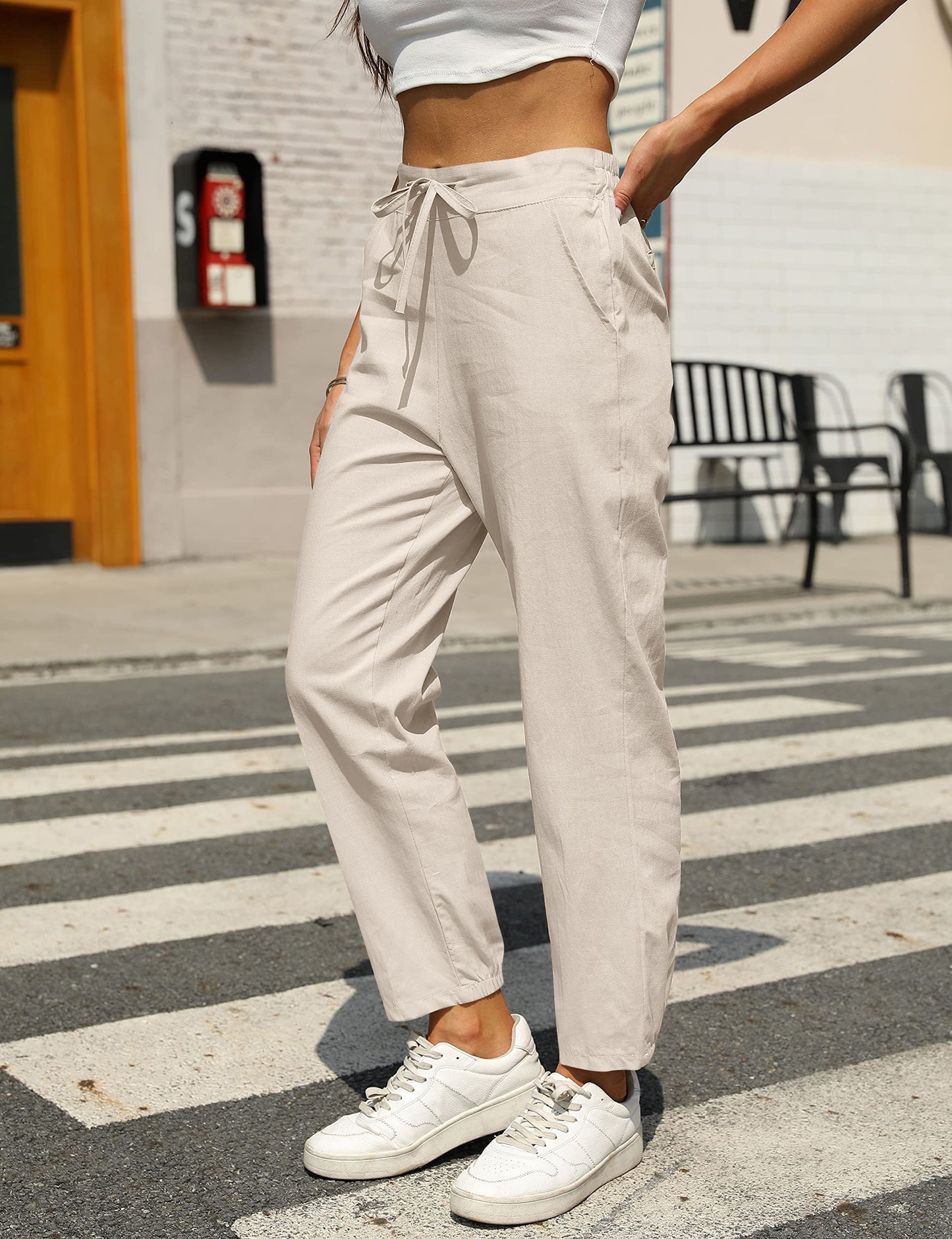 Casual Linen Drawstring Women Pants