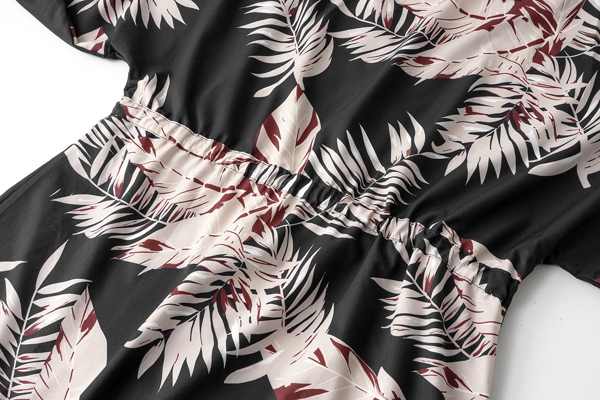 Casual Summer Leaf Print Half Sleeves Mini Dresses