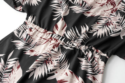 Casual Summer Leaf Print Half Sleeves Mini Dresses