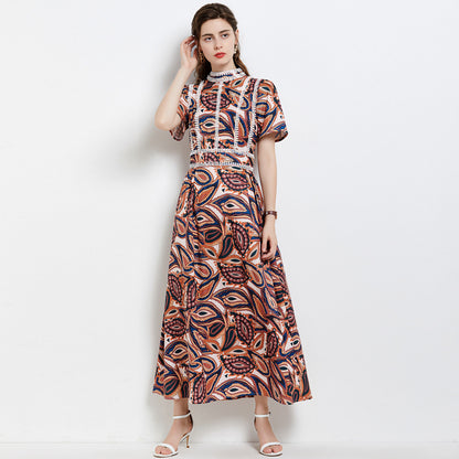 Vintage Floral Print Stand Collar Party Dresses