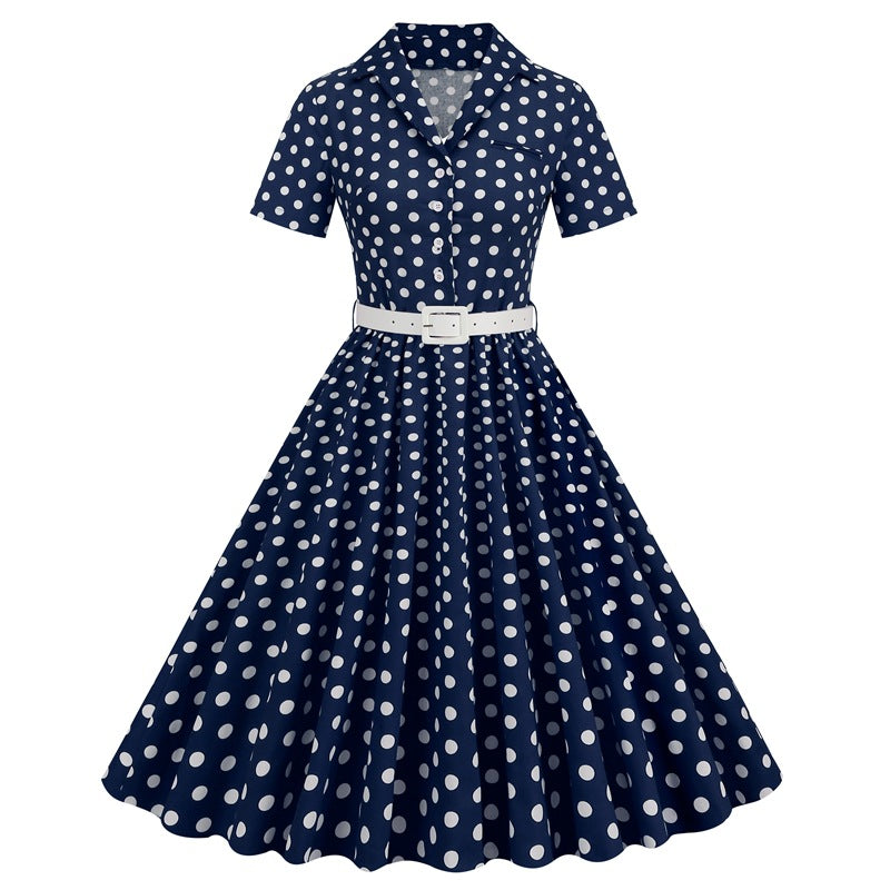 Vintage Turnover Collar Short Sleeves Dresses