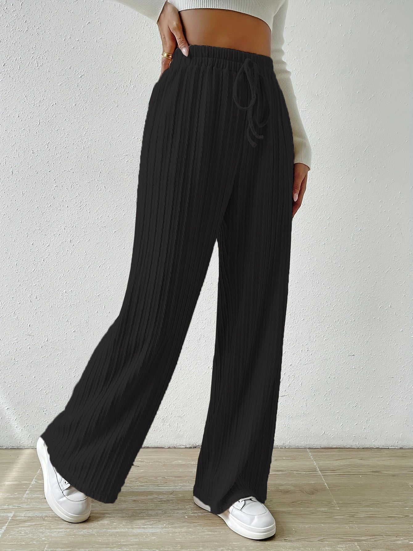 Casual Elastic High Waist Wide Legs Pants for Women