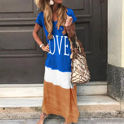 Casual Contrast Design Summer Short Sleeves Dresses