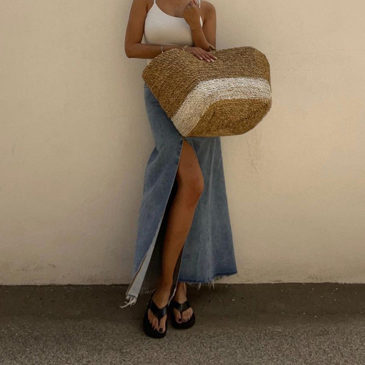 Fashion High Waist Split Front Denim Sheath Skirts