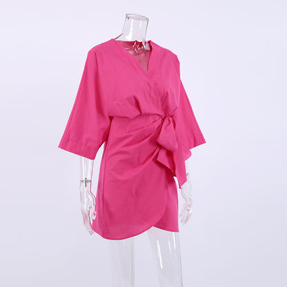 Designed Cotton Linen Irregular Mini Dresses