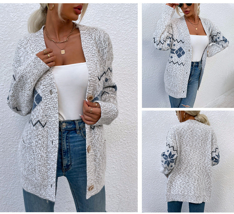 Fashion Christmas Flake Knitted Cardigan Coats