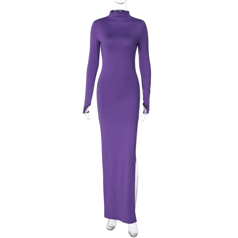Sexy Fashion Split Front Long Sleeves Bodycon Long Dresses