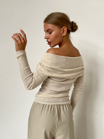 Sexy Off The Shoulder Long Sleeves Knitted Shirts