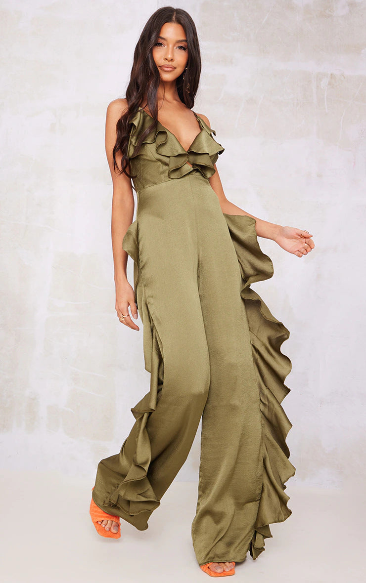 Sexy Satin Ruffled Summer Jumpsuits