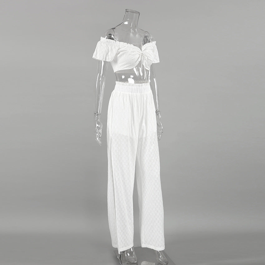 Sexy Designed Ruffled White Two Pieces Sets for Women