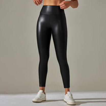 Sexy Elastic Pu High Waist Yoga Leggings