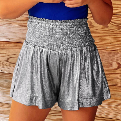 Casual Shinning Elastic Waist Summer Women Shorts