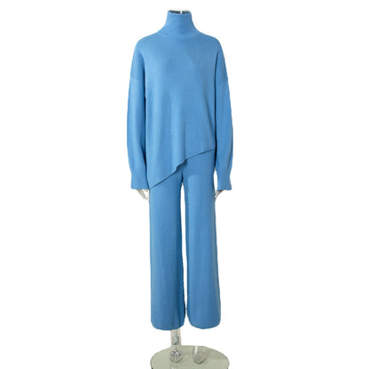 Casual Irregular Pullover Sweaters and Wide Legs Pants Outfits Sets