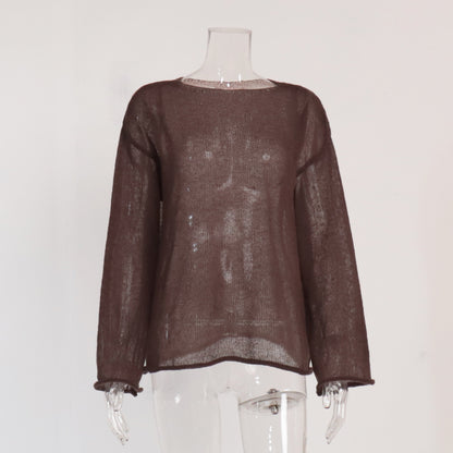 Casual See Through Knitted Long Sleeves Blouses