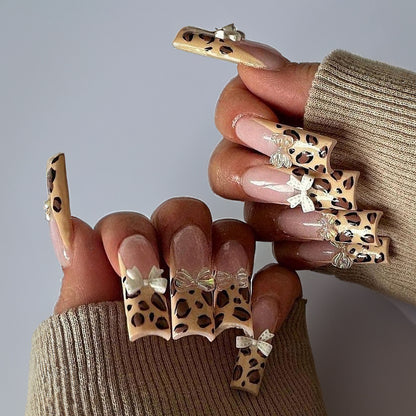 Fashion Women Leopard Bow False Press on Nails