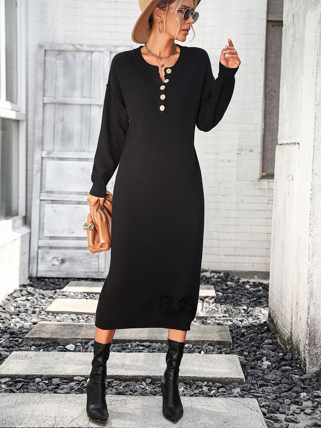 Fashion Button Design Knitted Shirts Dresses