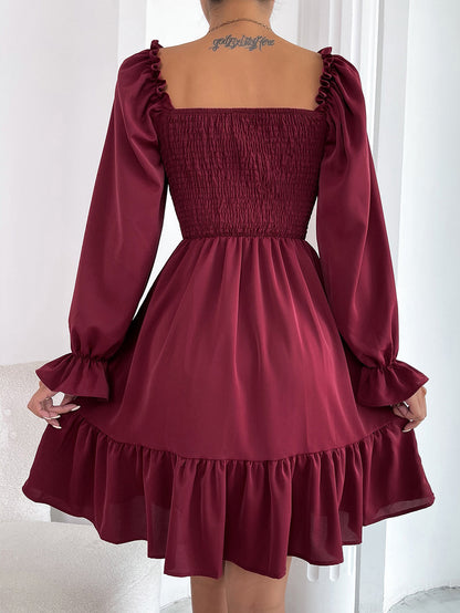 Casual Square Neckline High Waist Women Dresses