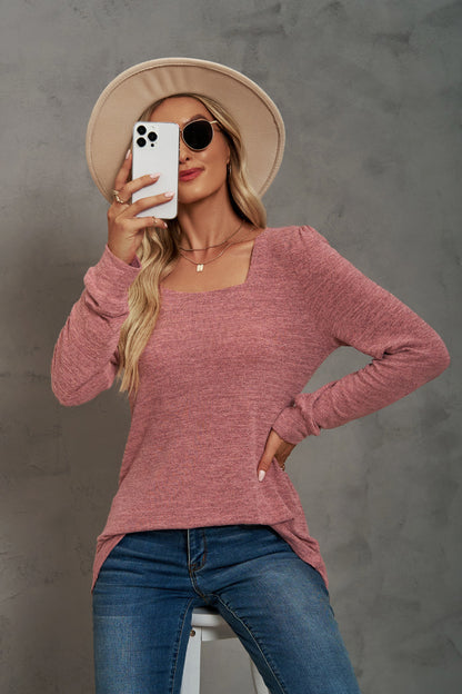 Fashion Square Neckline Long Sleeves Shirts