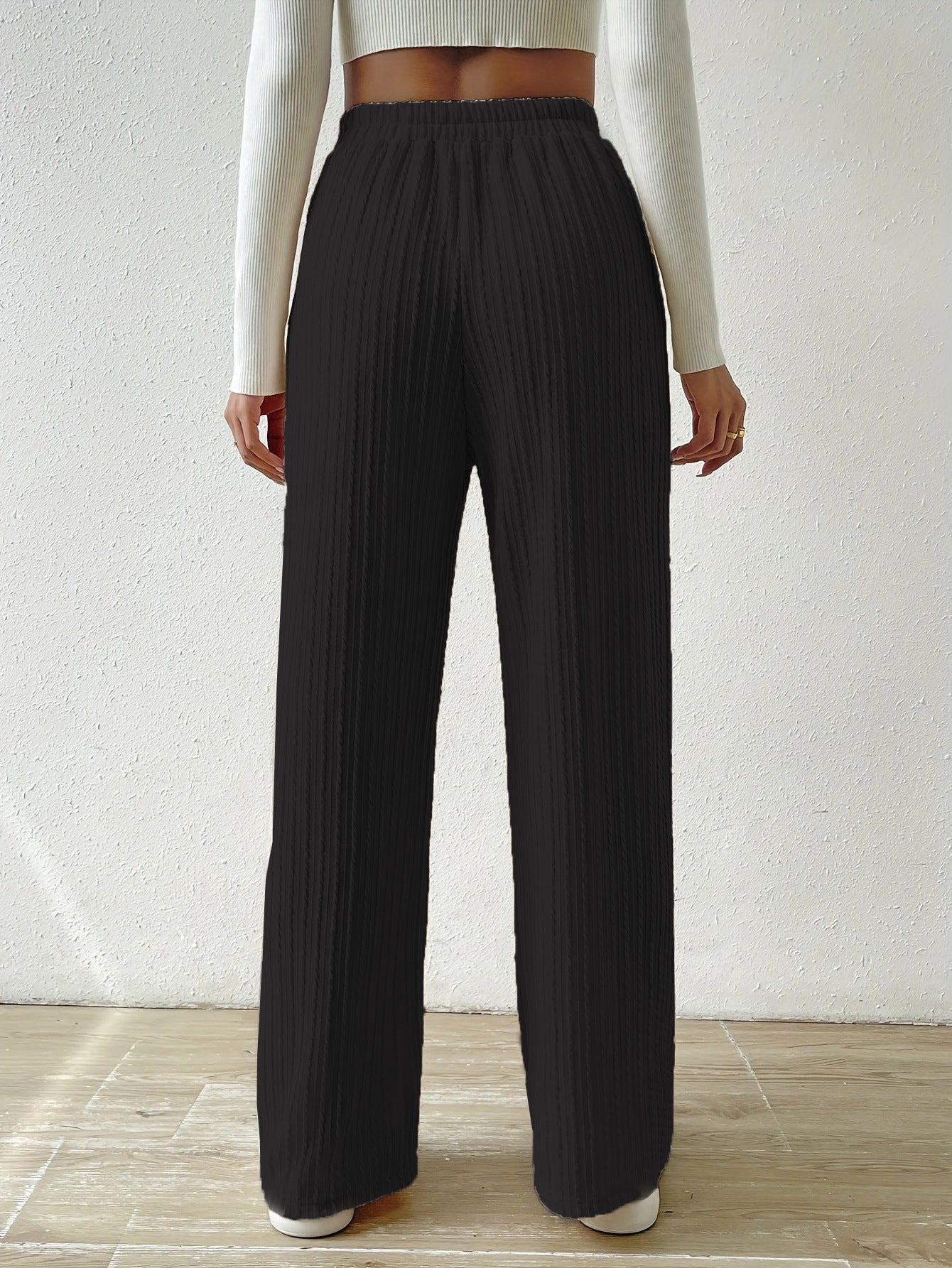Casual Elastic High Waist Wide Legs Pants for Women