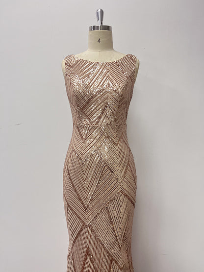 Sexy Rose Golden Mermaid Evening Party Dresses
