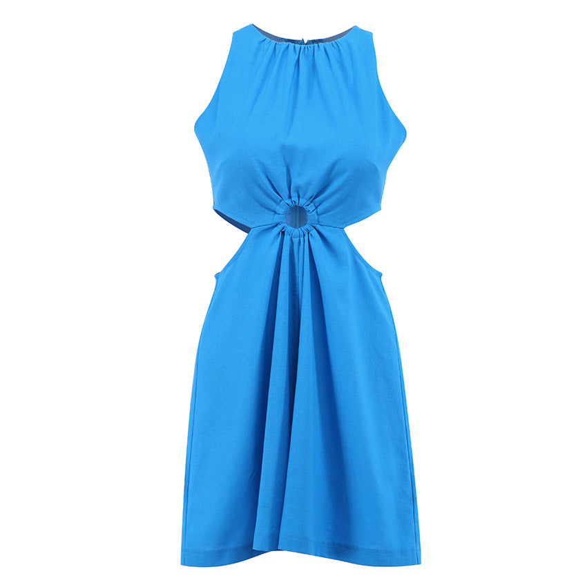 Summer Cotton Linen Halter Midriff Baring One Piece Suits