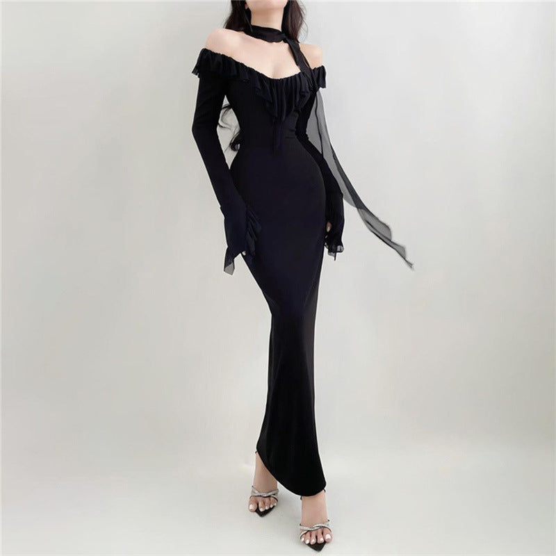 Sexy Off The Shoulder Long Black Long Sheath Dresses
