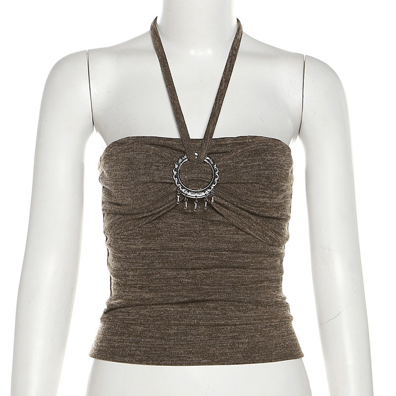 Fashion Sleeveless Brown Short Tank Tops