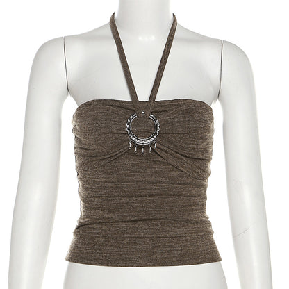 Fashion Sleeveless Brown Short Tank Tops