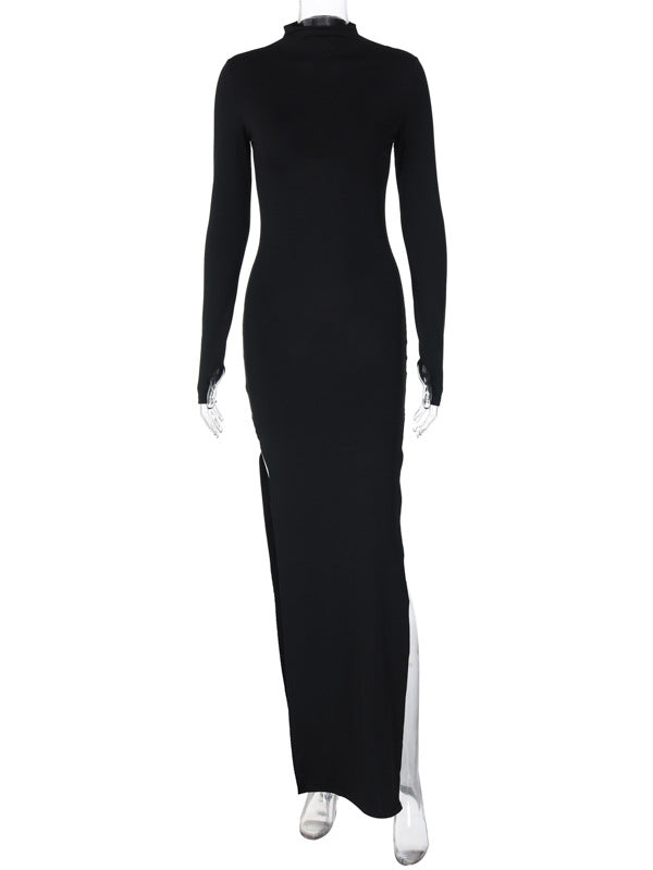 Sexy Fashion Split Front Long Sleeves Bodycon Long Dresses