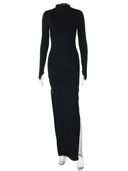 Sexy Fashion Split Front Long Sleeves Bodycon Long Dresses