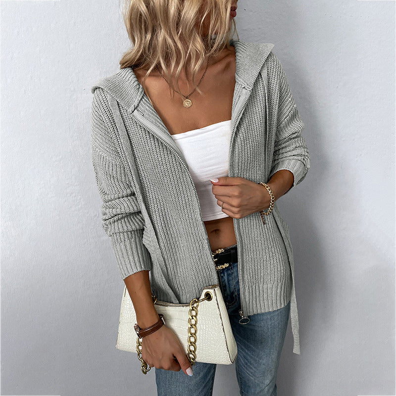 Fashion Zipper Knitted Cardigan Coats for Women