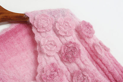 Fashion Lovely 3D Floral Design Short Knitted Sweaters