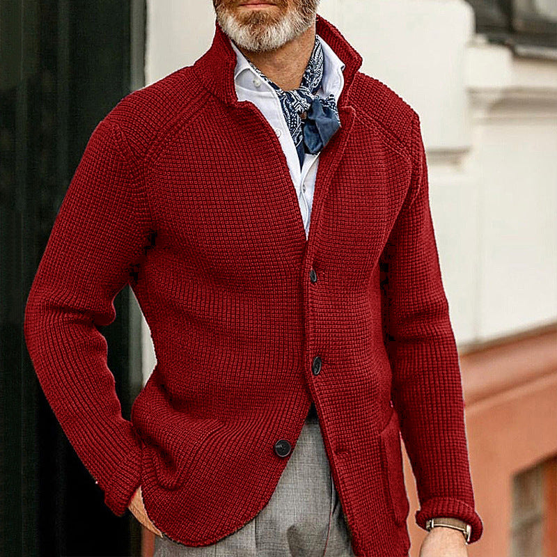 Casual Stand Collar Plus Sizes Knitted Cardigan Sweaters for Men