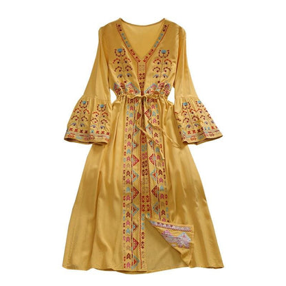 Bohemian Summer V Neck Long Vacation Dresses