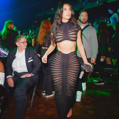 Sexy See Through Knitted Night Party Dress Suits
