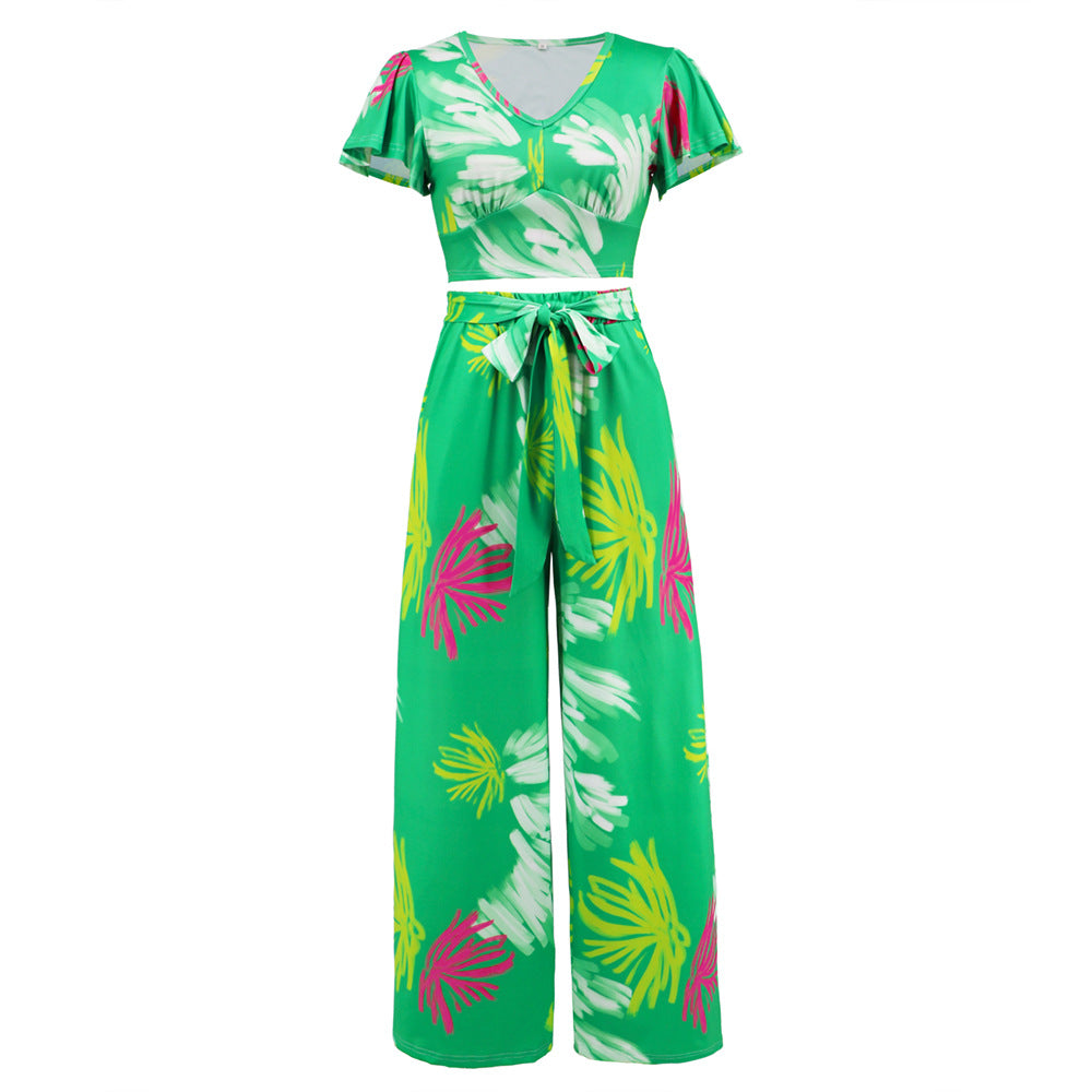 Summer Midriff Baring Tops and Long Pants Two Pieces Sets